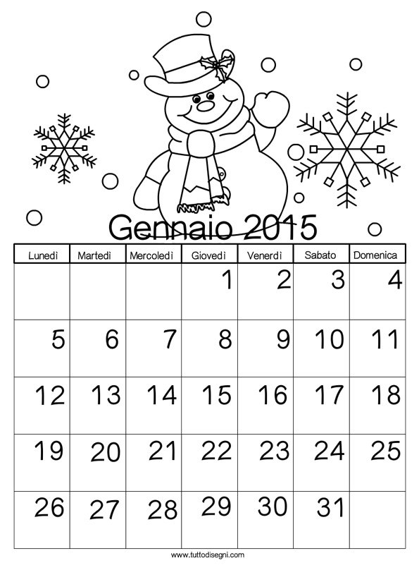 calendario gennaio 2015