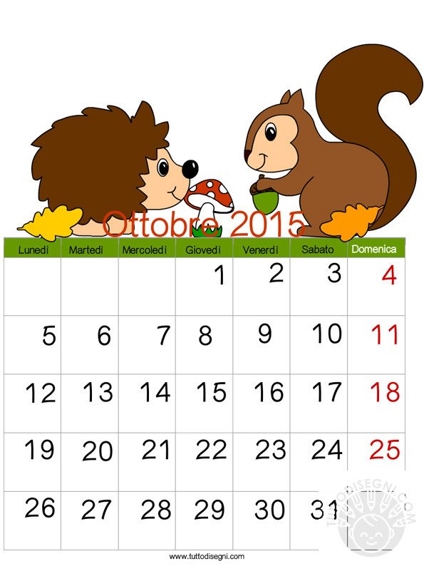 calendario ottobre 2015