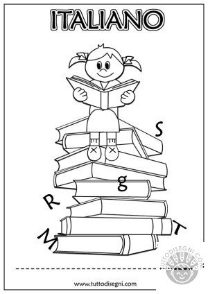 Copertine di italiano da colorare 52 Copertina con la bambina sui libri