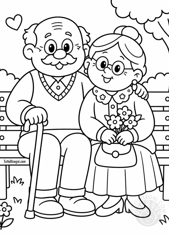 Festa dei nonni da colorare 1 nonni sulla panchina
