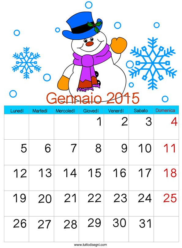 calendario 2015 gennaio