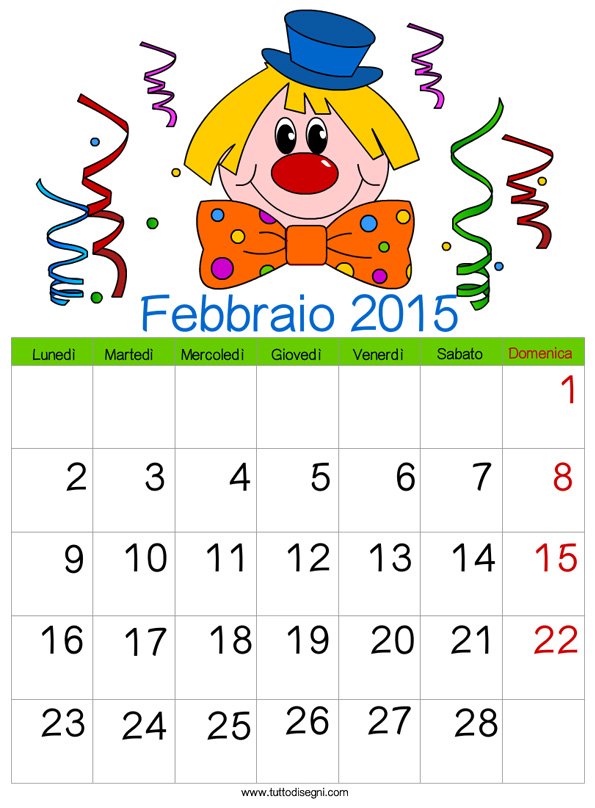 calendario febbraio 2015