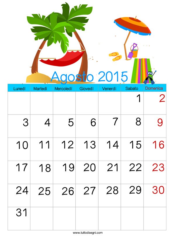 calendario agosto 2015