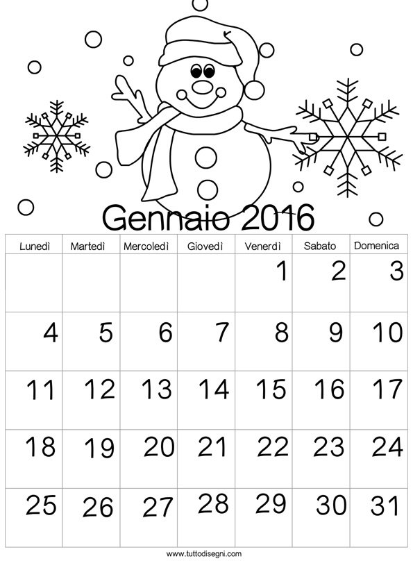calendario gennaio 2016