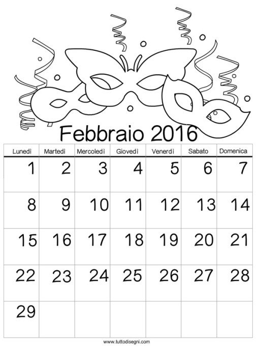 calendario febbraio 2016