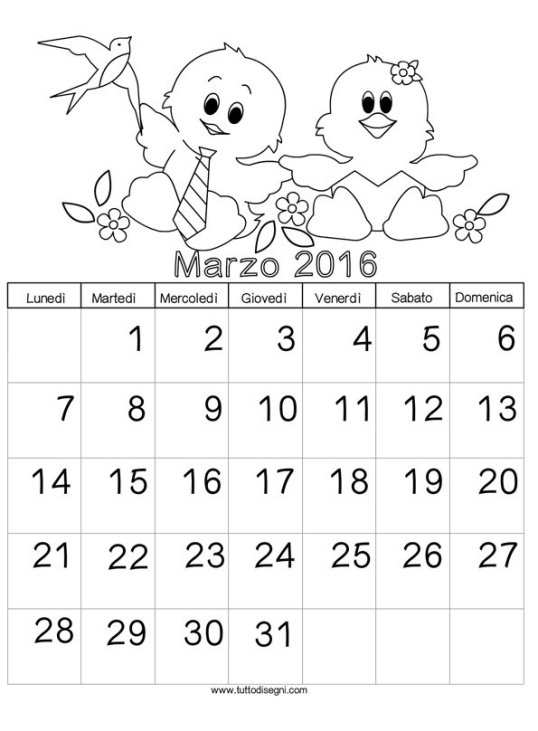 Calendario 2016 Da Colorare – Marzo - Tuttodisegni.com
