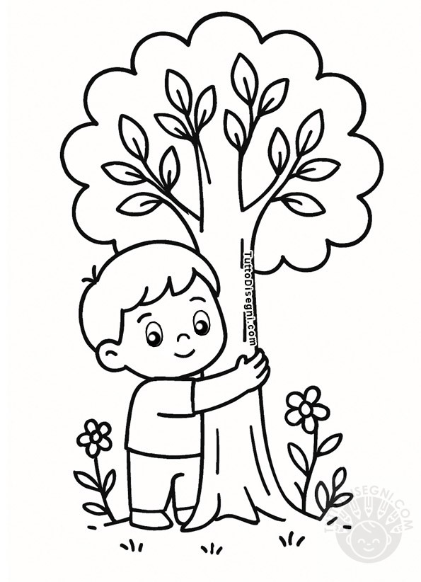 bambino abbraccia albero