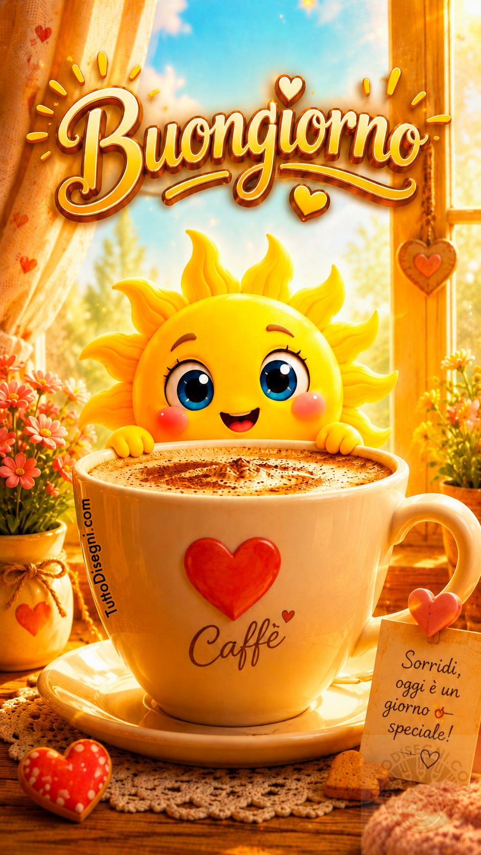Buongiorno immagini simpatiche 9 Buongiorno con sole sorridente e caffè