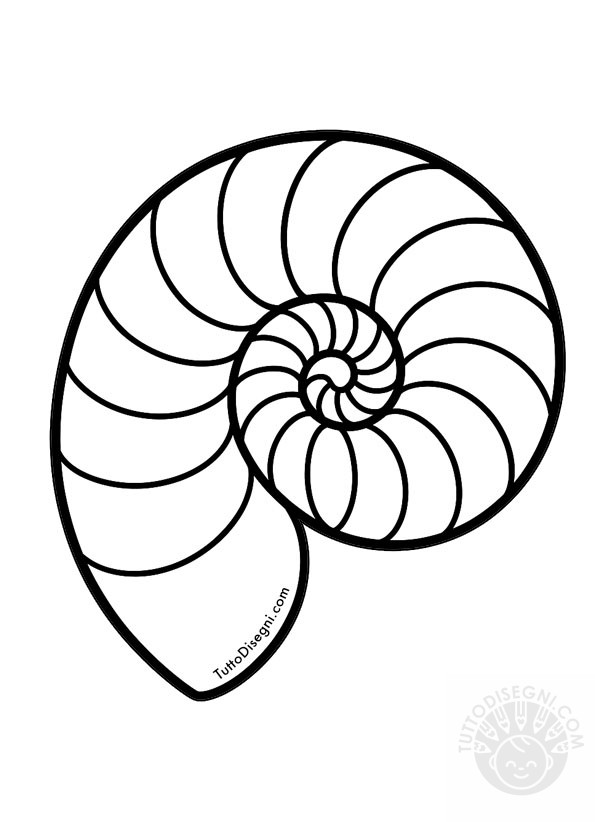 Conchiglia di Nautilus in bianco e nero da colorare e ritagliare