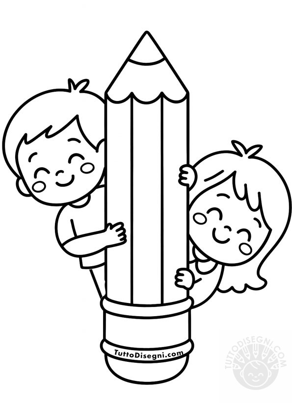 Disegno con matita per accoglienza scolastica con due bambini sorridenti.