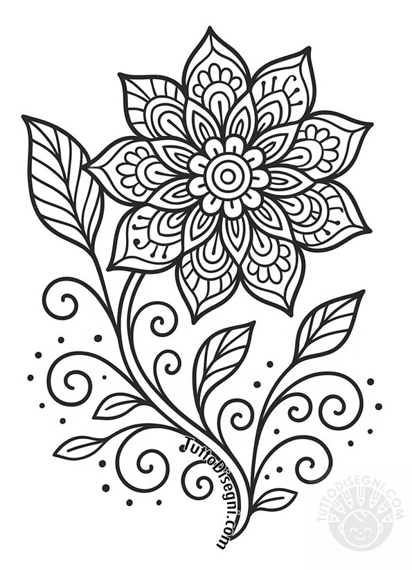 Disegno da colorare fiore decorato in stile Zentangle