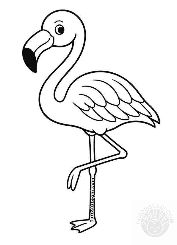 Disegno in bianco e nero di un fenicottero da colorare.