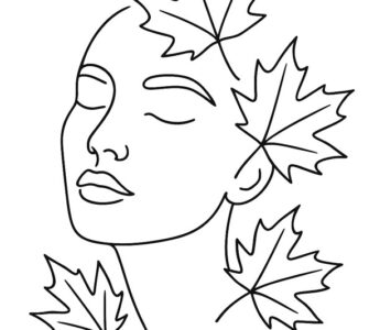 viso line art foglie autunnali