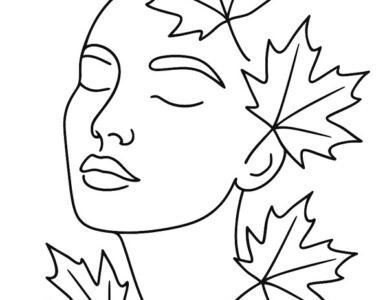 viso line art foglie autunnali