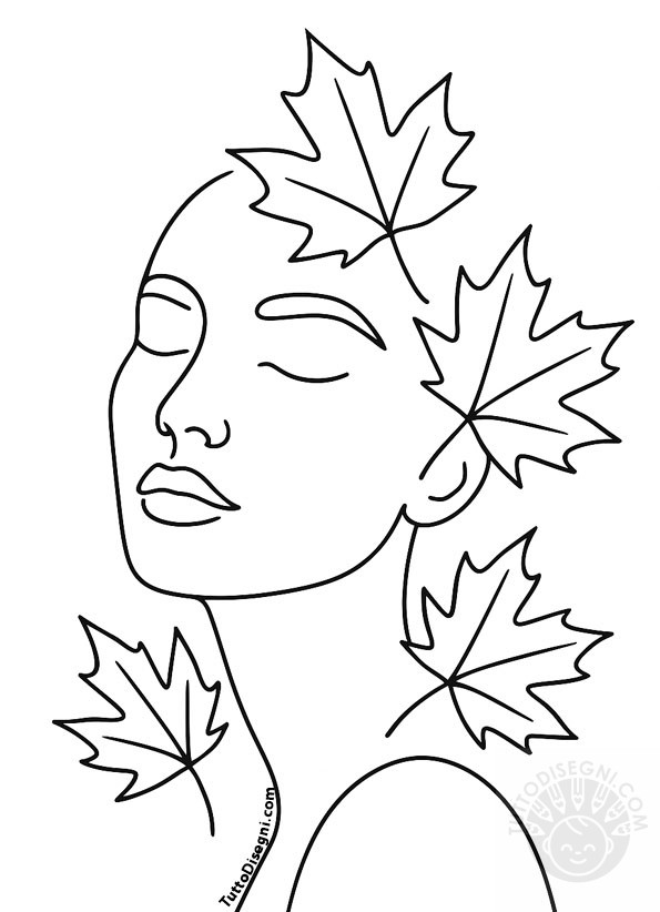 viso line art foglie autunnali