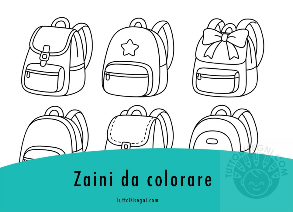 Pagina con zaini da colorare per bambini, stampabile e creativa.
