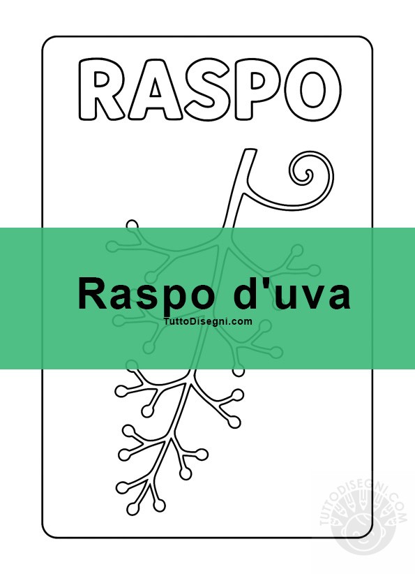 Scheda da colorare con scritta raspo e disegno del raspo dell’uva.