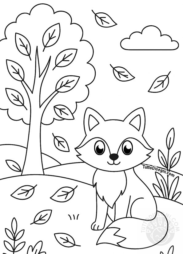 Disegno volpe nel prato da colorare