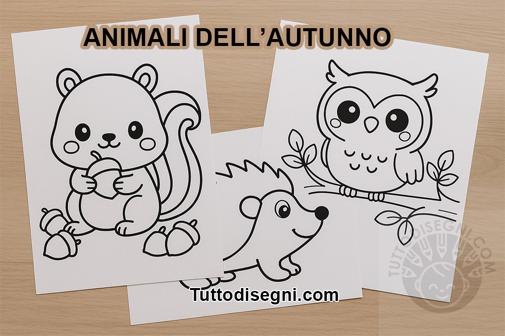 Speciale animali autunno da colorare per bambini.