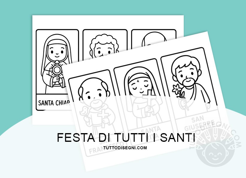 Attività catechismo sui Santi 5 Attività catechismo sui Santi - Santini kawaii in bianco e nero con Santa Chiara, San Pietro, San Paolo, San Francesco, Santa Rita e San Giuseppe per il catechismo della Festa di Tutti i Santi.