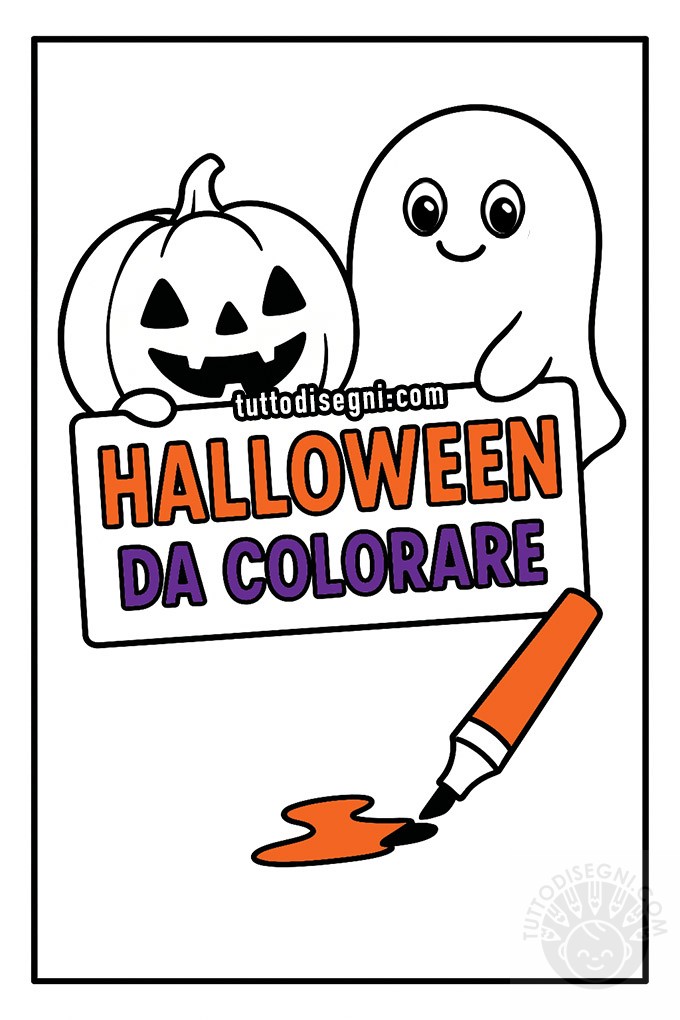 Halloween da colorare con zucche, fantasmi, pipistrelli e streghe per bambini.