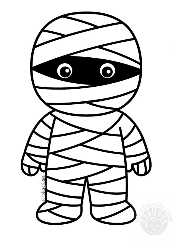 disegno di mummia da colorare per bambini, perfetto per lavoretti di Halloween.