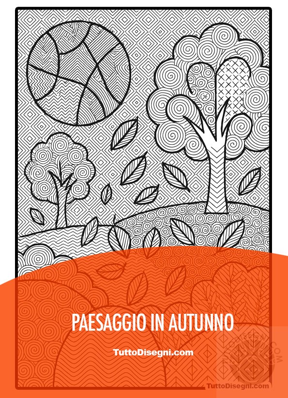 Disegno da colorare di un paesaggio con texture geometriche in bianco e nero.