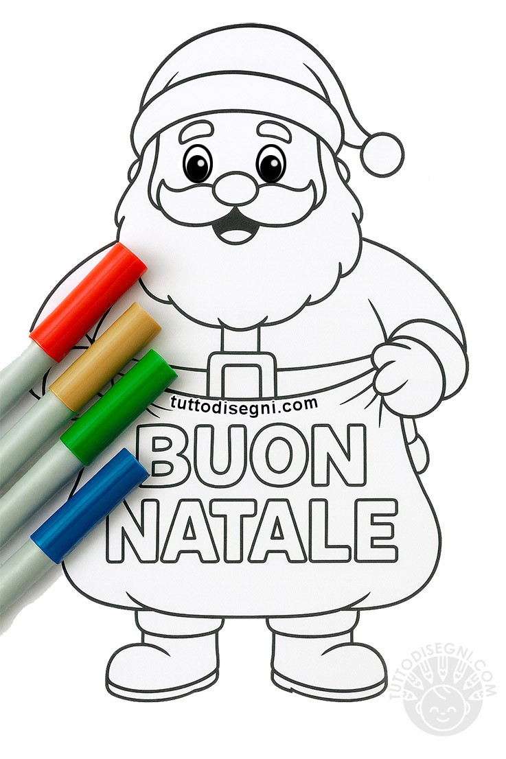 Simpatico Babbo Natale da colorare 3 Simpatico Babbo Natale da colorare con scritta Buon Natale