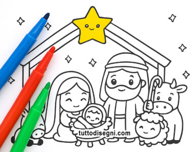 Presepe stilizzato da stampare e colorare 4 presepe semplice