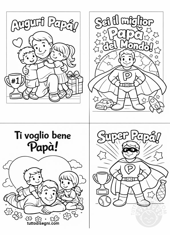 Scene con papà e bambini da colorare 3 scene con papa da colorare