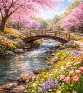 bellissima foto di primavera con ponte