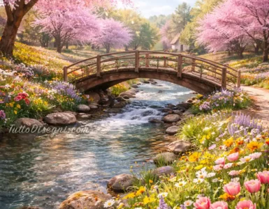 bellissima foto di primavera con ponte