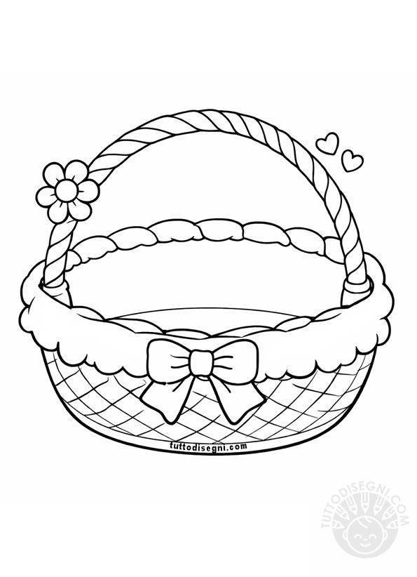 Cesto di vimini con fiocco e fiore 3 cesto di vimini da colorare, cestino con fiocco da stampare, disegno cestino da colorare, cestino con fiori.