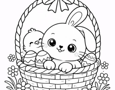 Coniglietto di Pasqua e Pulcino nel Cestino da Colorare 2 coniglietto di pasqua e pulcino