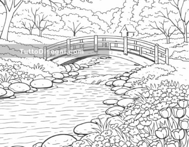 Paesaggio con ponte da colorare per adulti 7 paesaggio con ponte da colorare