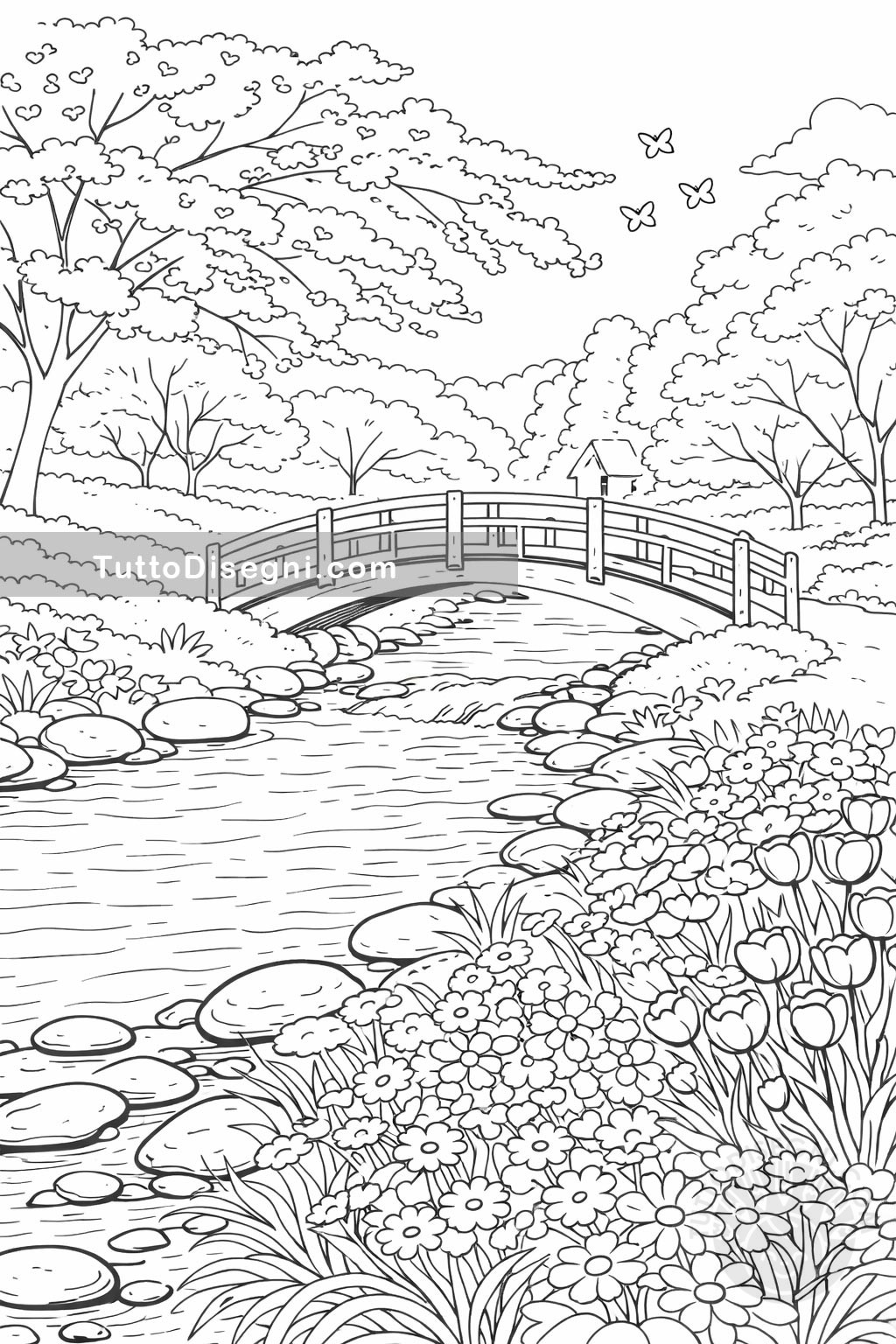 paesaggio con ponte da colorare