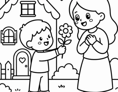 bambino che regala fiore alla mamma