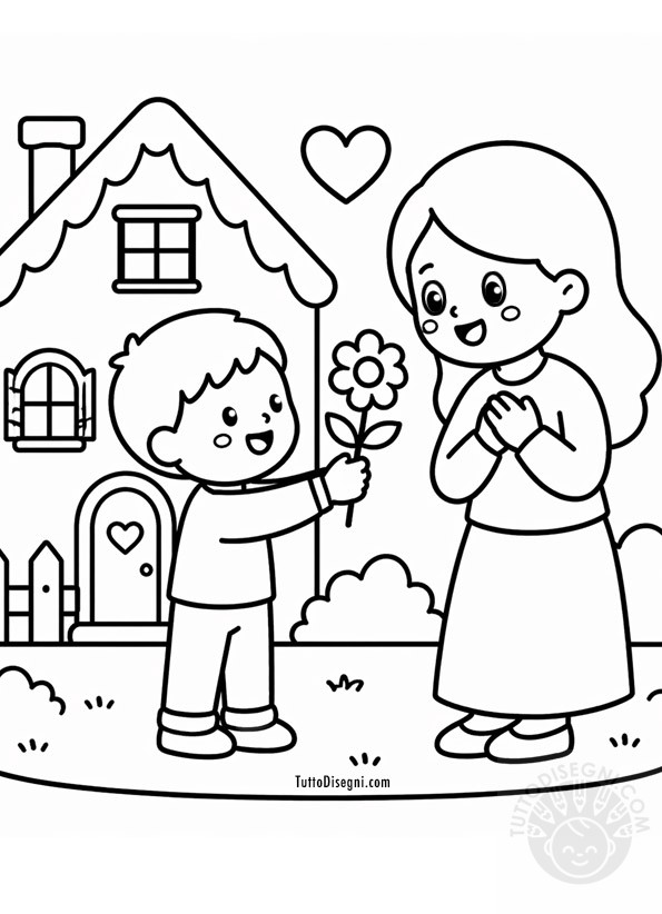 bambino che regala fiore alla mamma