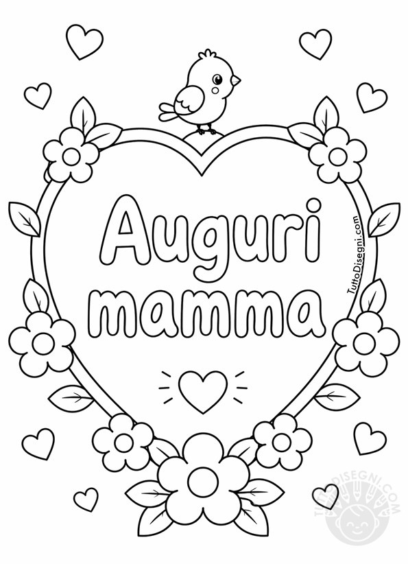 auguri mamma disegno con uccellini da colorare