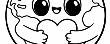 terra kawaii con cuore da colorare