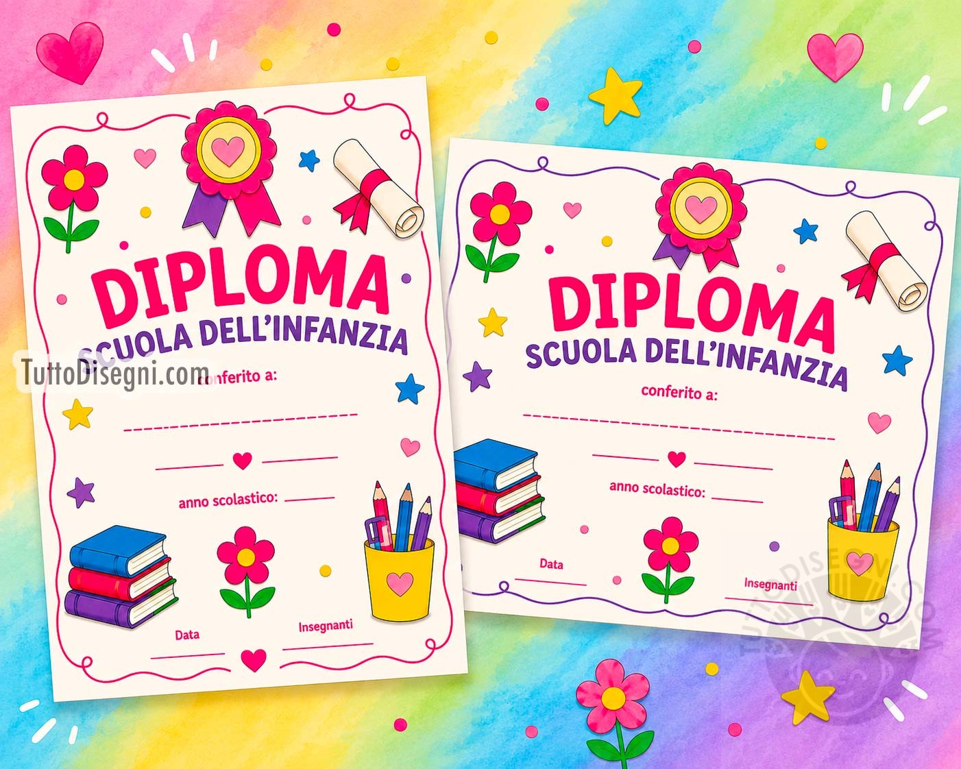 Diplomi scuola infanzia da stampare e compilare 9 diplomi colorati per infanzia