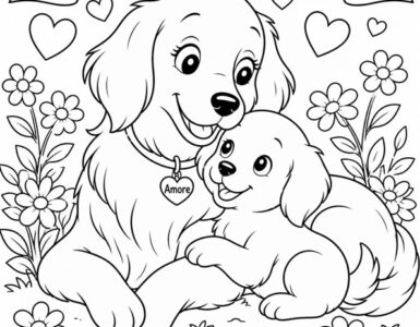 mamma cane e cucciolo da colorare 1