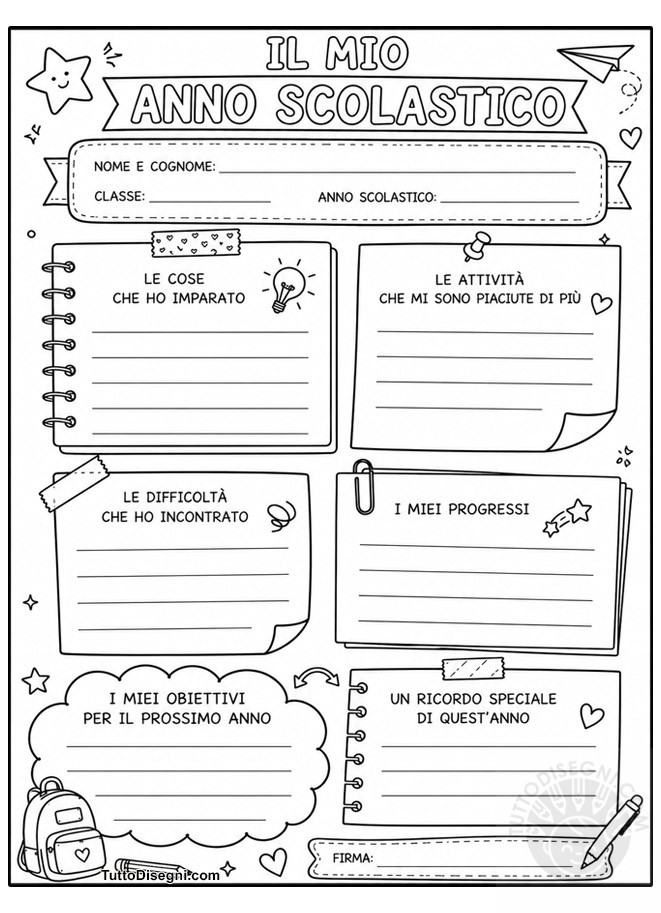 Schede di fine anno scolastico 10 scheda il mio anno a scuola