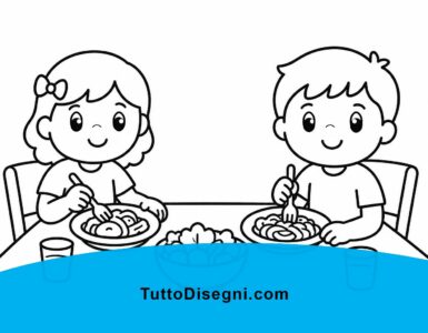 Pranzo bambini a tavola disegno 7 bambini seduti a tavola pranzo