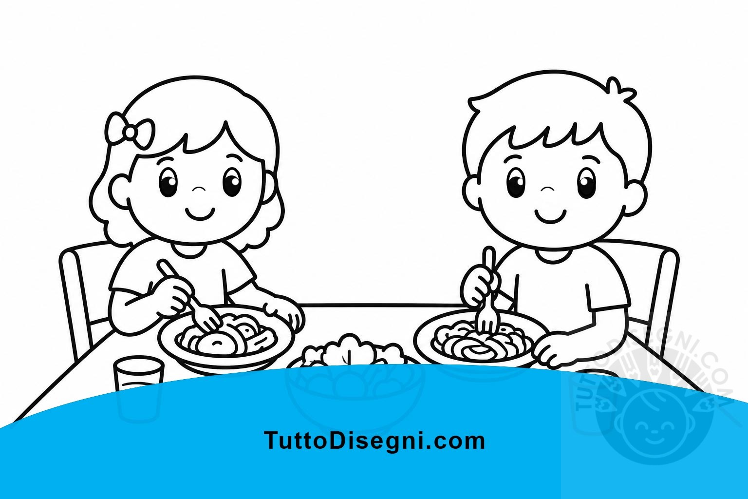 Pranzo bambini a tavola disegno 5 Bambini seduti a tavola