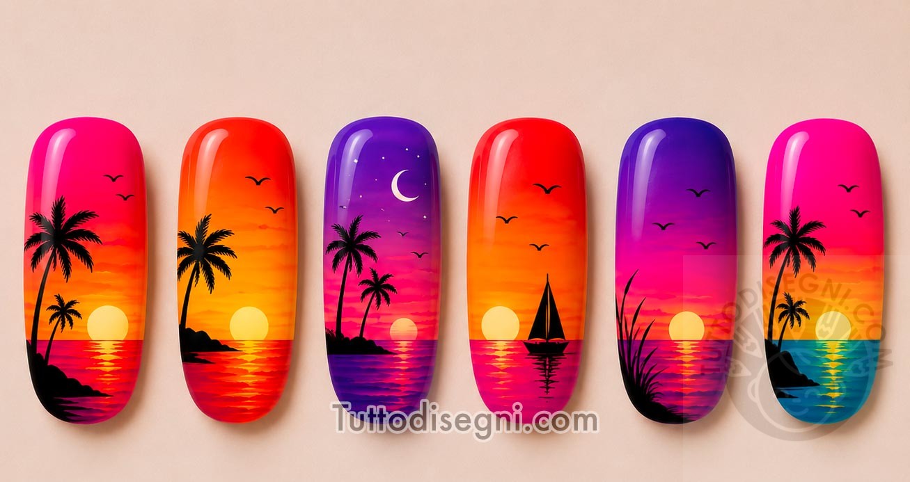 unghie tramonto tropicale