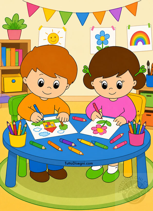 Bambini che colorano 3 bambini che colorano