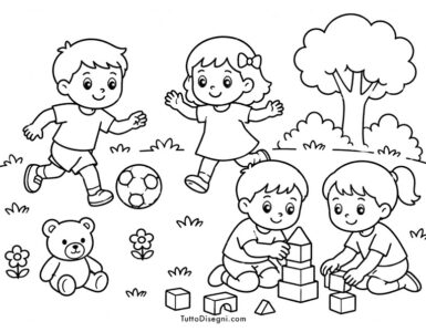 bambini che giocano da colorare