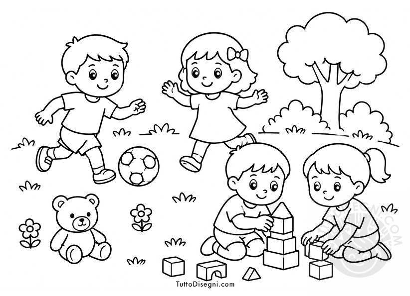 bambini che giocano da colorare