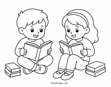 bambini che leggono da colorare